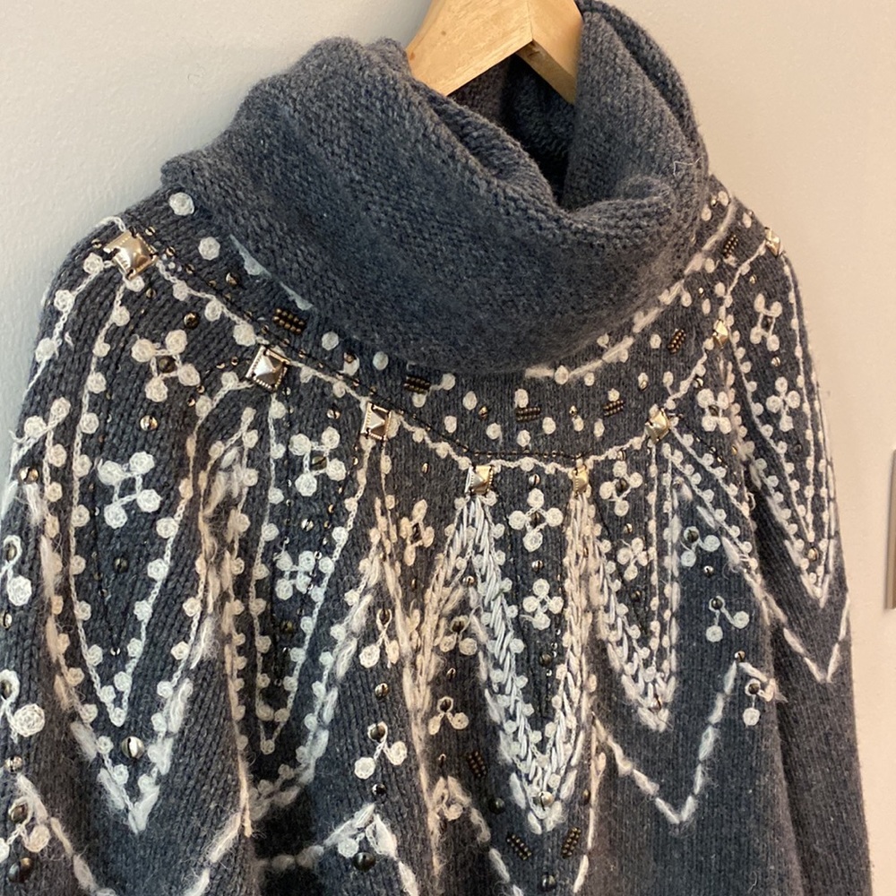 Free People Charcoal Turtleneck Sweater with Ivory Design - Picture 9 of 16